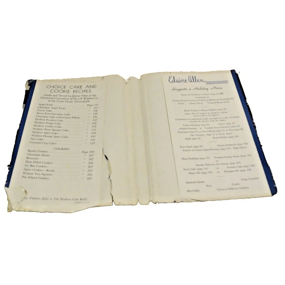 J R Watkins Cook Book Vintage 1943 4th edition Elaine Allen Dust Cover
